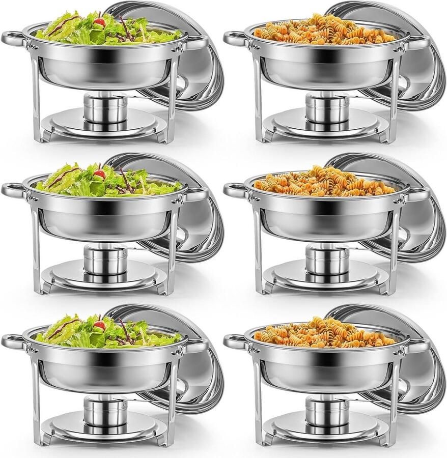 Ronde Chafing Dish Voedselwarmer Buffet Grote Groepen Serveren Stapelbaar Ontwerp 6 Stuks 5 Liter Roestvrij Staal