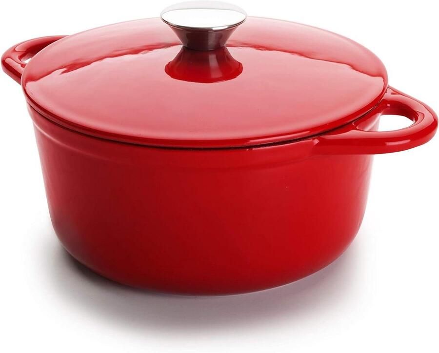 Ronde Cocotte Gietijzeren Pan Langzaam Koken Gelijkmatige Warmte 39 Liter Rood