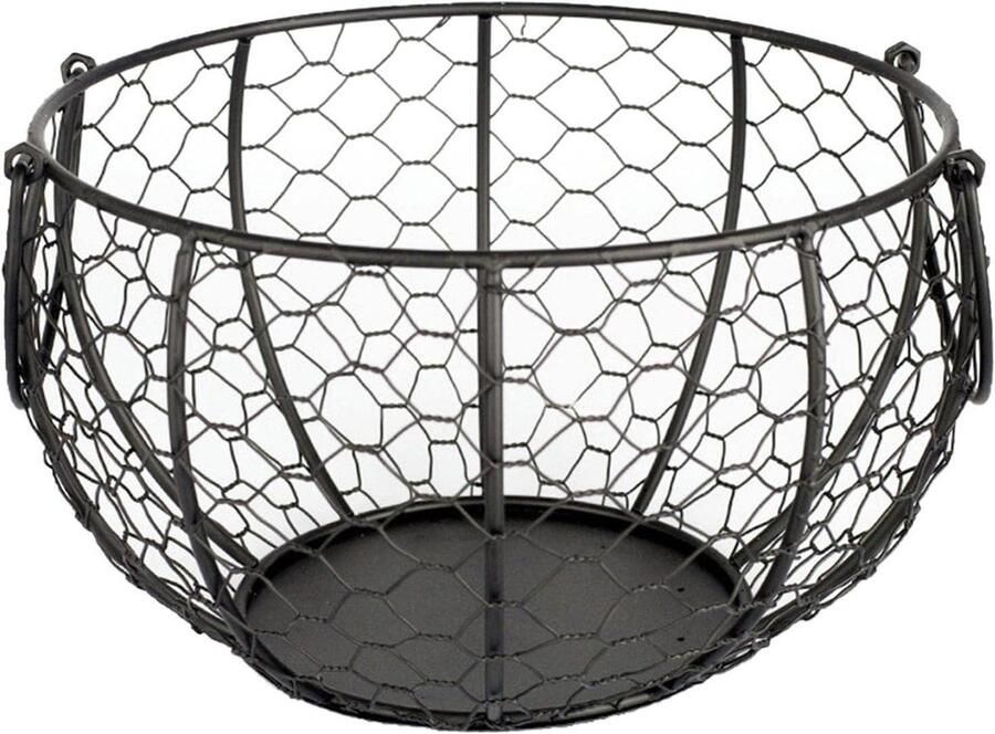 Ronde Eierdrager Draadmand Opslag Keuken Organiseren Landelijke Stijl 20x20x12 cm Zwart