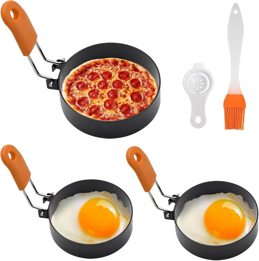 Ronde Eiervormen Omelet Pannenkoekring Perfect Ontbijt Maken Antiaanbak Roestvrij Staal 75 en 10 cm Zwart