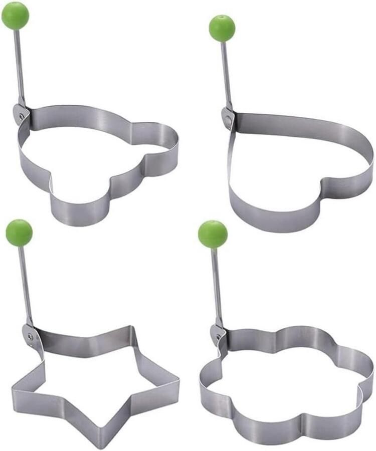 Ronde en Hartvormige Eierringen van Roestvrij Staal 4 Stuks voor Perfect Gebakken Eieren