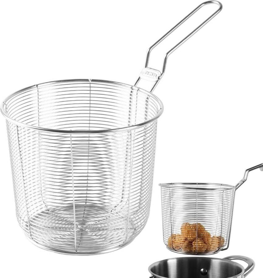 Ronde frituurmand Snackhouder koken Gelijkmatig garen Anti-verbranding handvat 20 x 20 x 20 cm Zilver