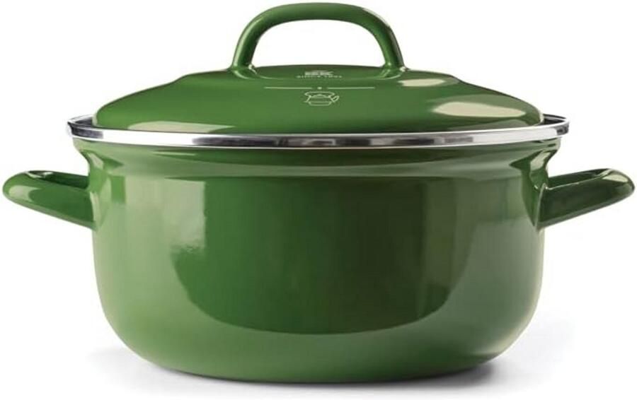 Ronde Geëmailleerde Braadpan met Deksel 20cm 2.5 Liter Inductie Groen
