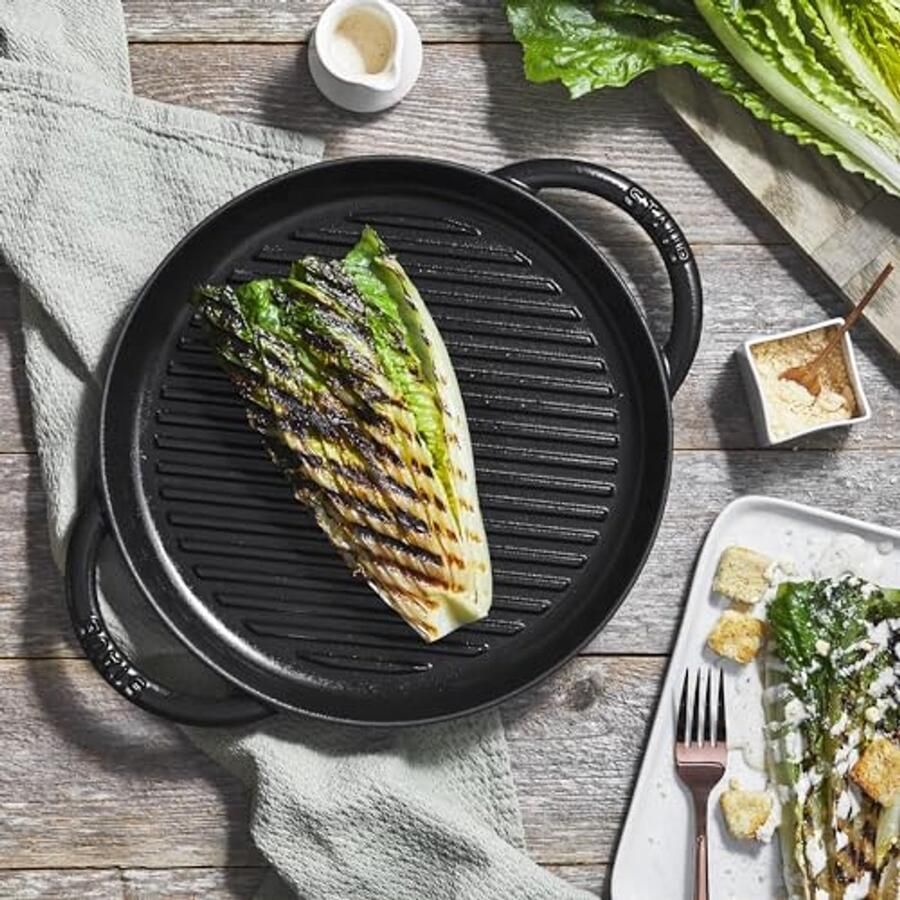 Ronde Geëmailleerde Gietijzeren Grillpan 26 cm met 2 Handgrepen voor Alle Warmtebronnen