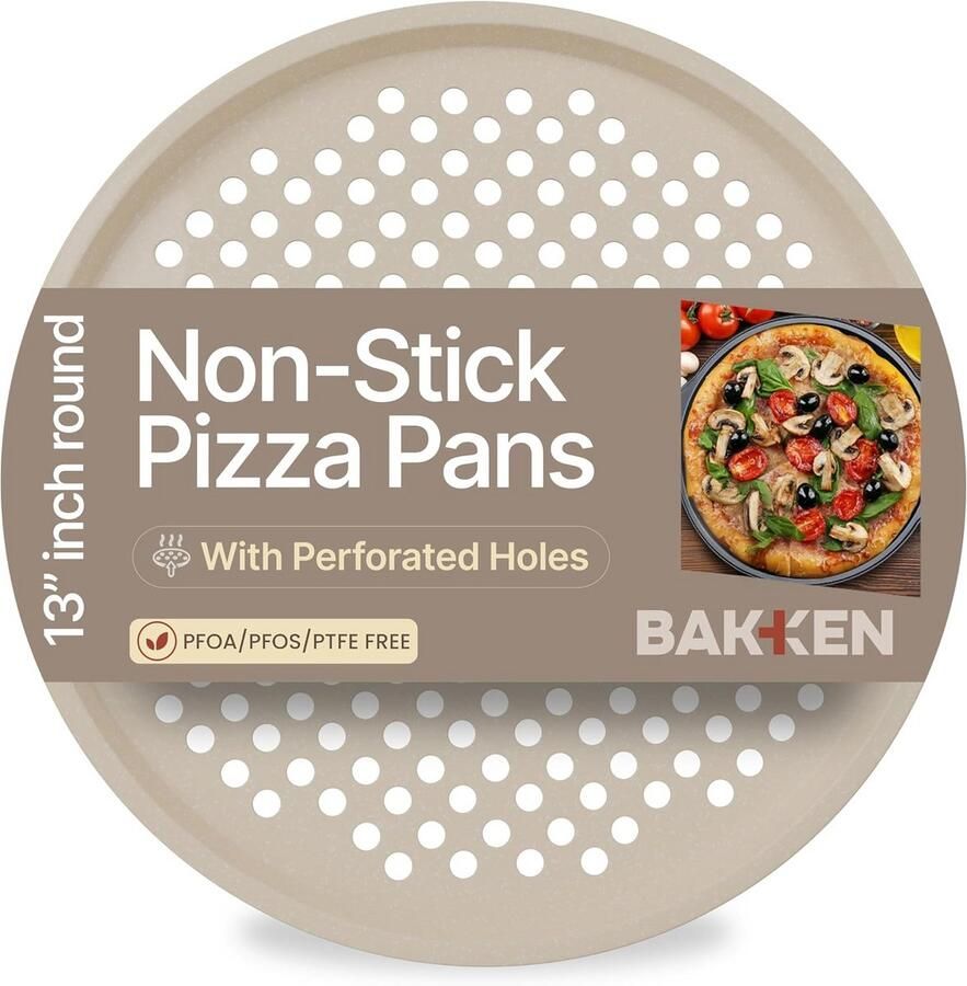 Ronde Geperforeerde Pizza Bakplaat Koolstofstaal met Antiaanbaklaag en Hittebestendige Siliconen Handgreep