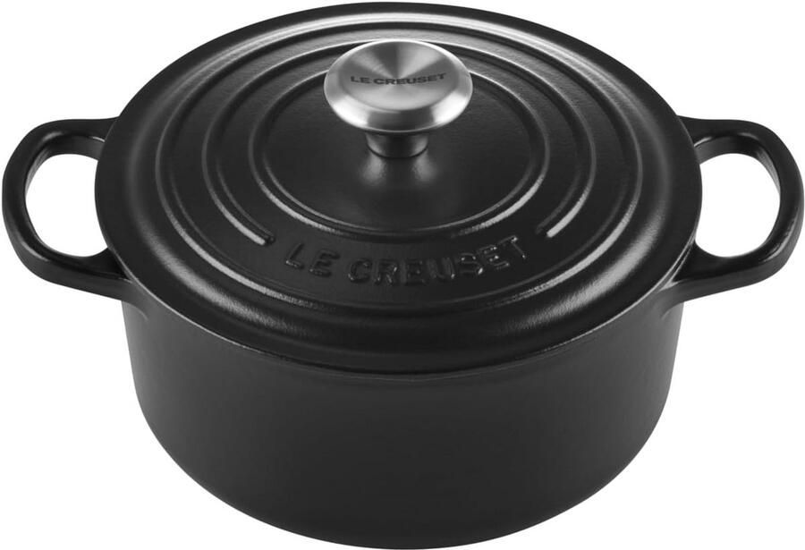 Ronde Gietijzeren Braadpan met Deksel 18 cm Mat Zwart Oven & Inductie Geschikt