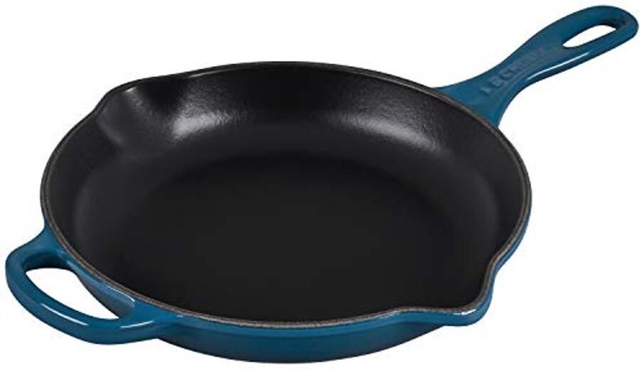 Ronde Gietijzeren Braadpan met Handgreep en Gietopening Ø 23 cm diep teal