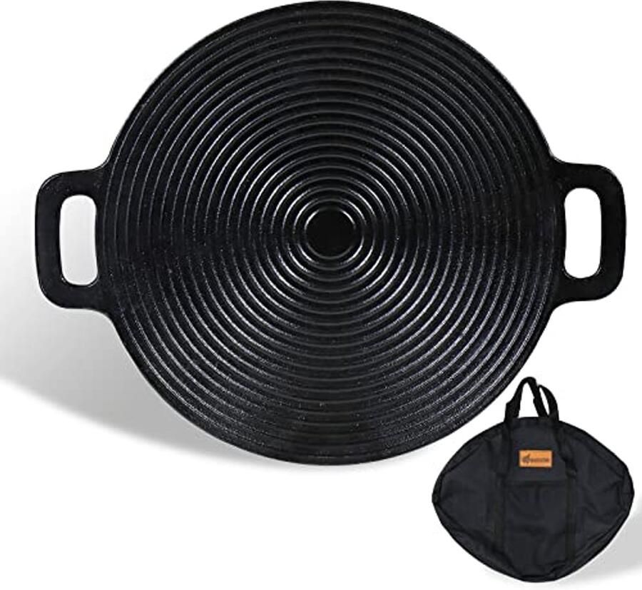 Ronde Gietijzeren Grillpan voor Barbecue 29 cm 40 cm Non-Stick Coating Dubbele Handgrepen