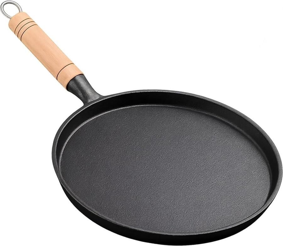 Ronde Gietijzeren Koekenpan met Houten Handvat voor Fornuis en Grill Ø 20 cm