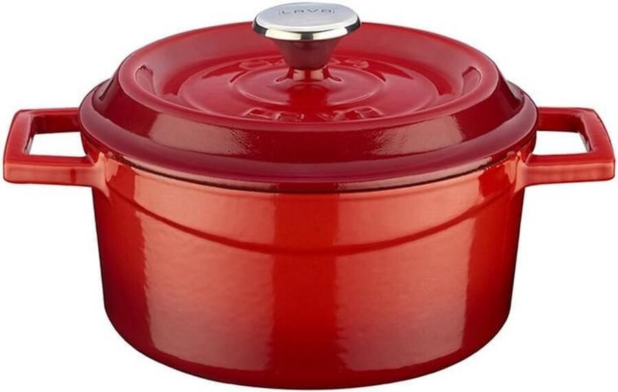 Ronde Gietijzeren Pan 1.0 Liter Rood Zwart Ideaal voor Langzame Bereiding