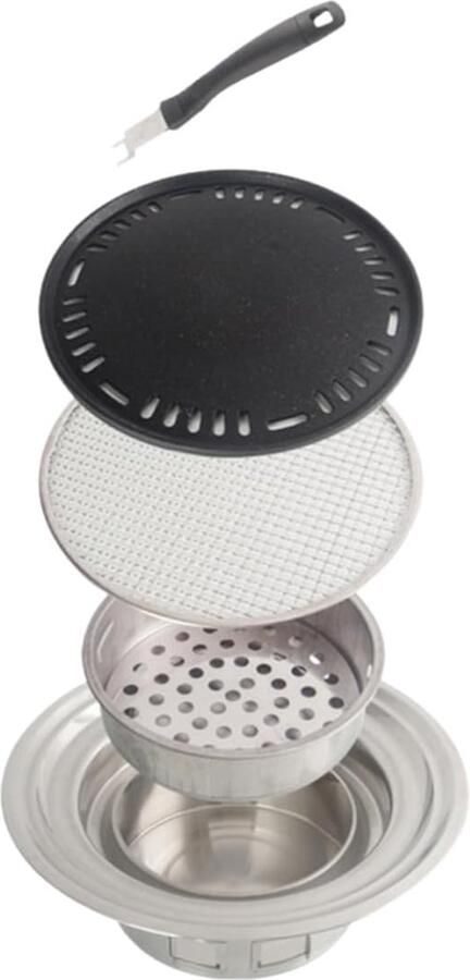 Ronde Grill Pan Barbecue Tafelmodel Buiten Koken Waterring Olie Opvang 34 cm Zilver
