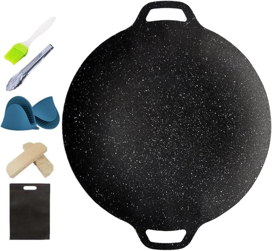 Ronde Grill Pan Gietijzeren Koekenpan Buiten Koken Gelijkmatige Warmte 38 cm Diameter Zwart