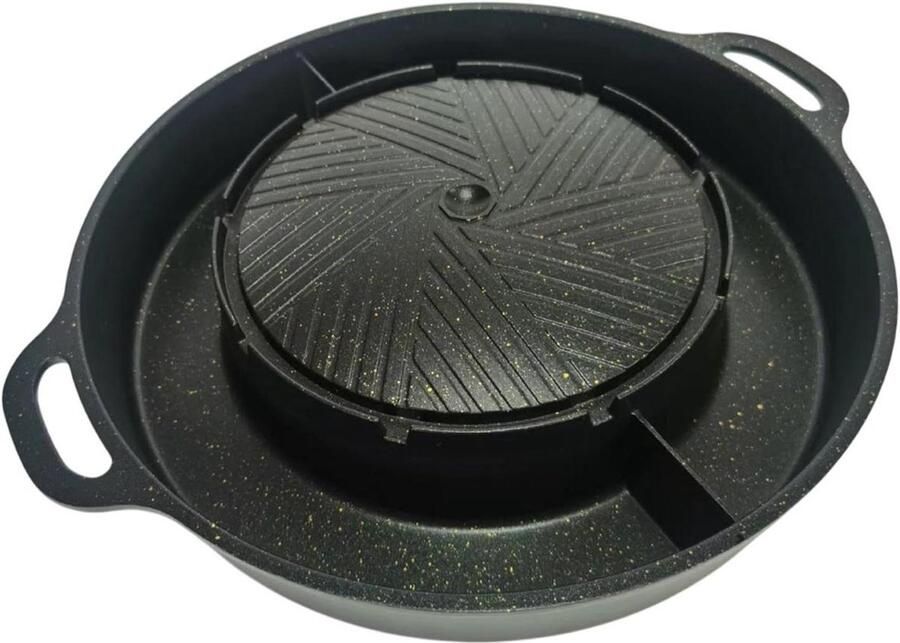 Ronde Grill Pan Hot Pot Buiten Koken Dubbele Functie 40 x 34 cm Zwart