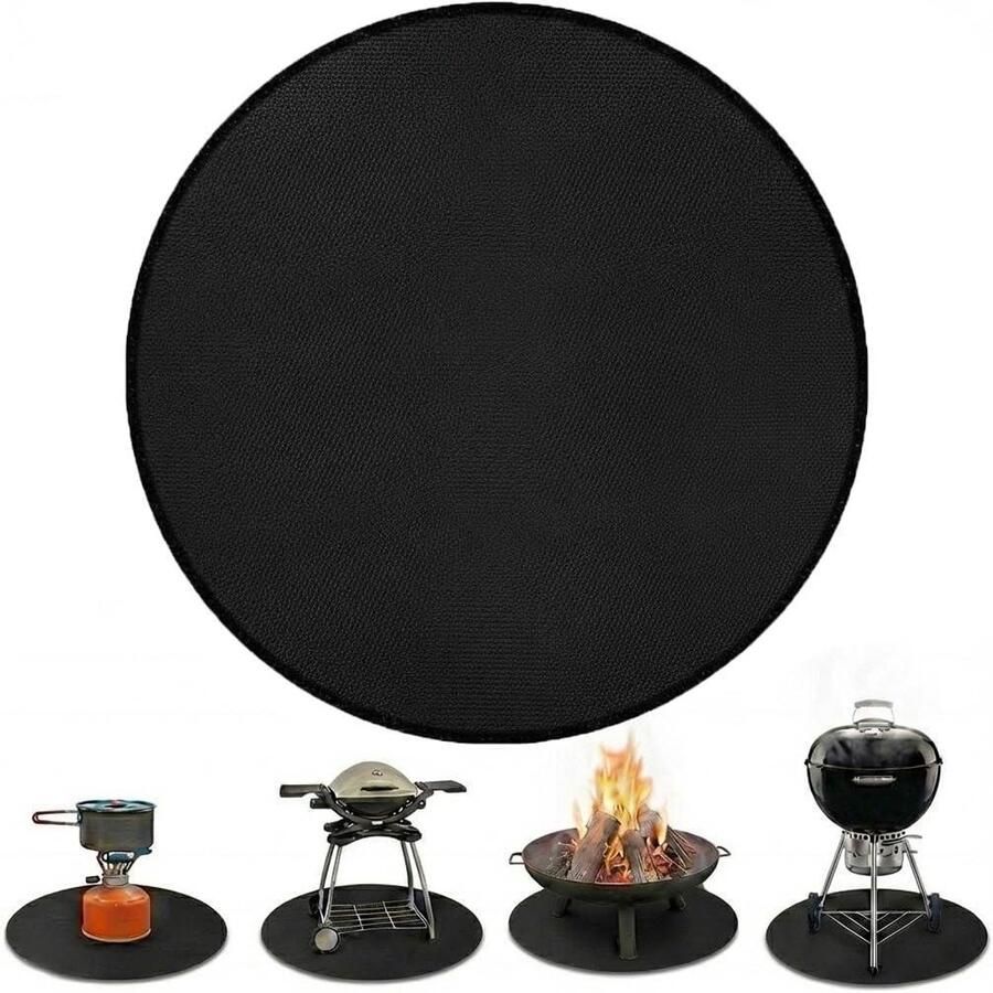 Ronde Grillmat Onderlegger Vuurkorf Terras Beschermen Hittebestendig Composiet 61 cm Diameter Zwart