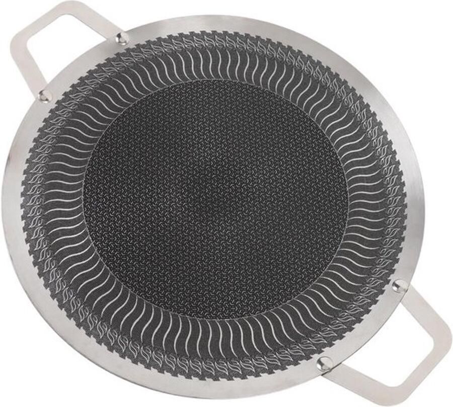 Ronde grillpan BBQ-bakplaat voor buiten koken met dubbele handgrepen 34 cm diameter