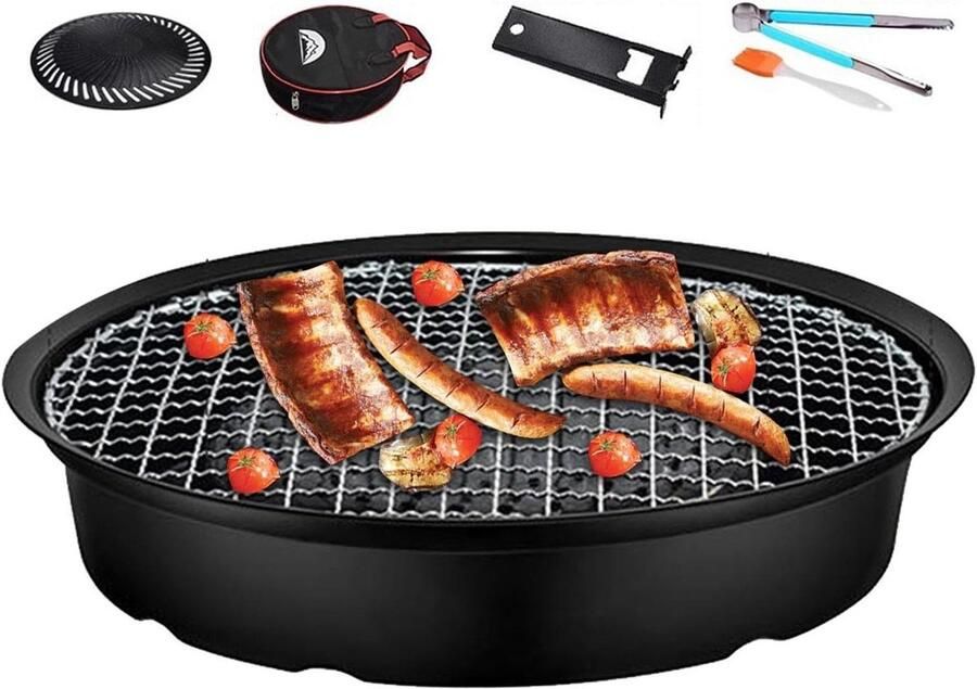 Ronde Grillpan Braadpan Grillplaat Binnen Grillen Antiaanbaklaag Steen Gecoat 29 cm Zwart