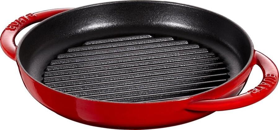 Ronde grillpan Gietijzeren pan Steak braden Unieke grillstructuur 22 cm Kersenrood