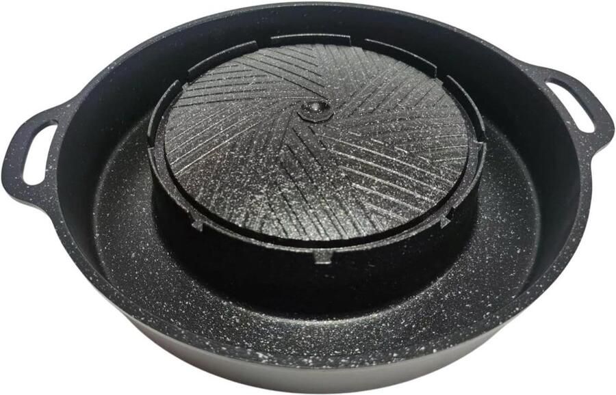 Ronde grillpan Hotpot barbecue Buiten koken Antiaanbaklaag 34 cm Zwart