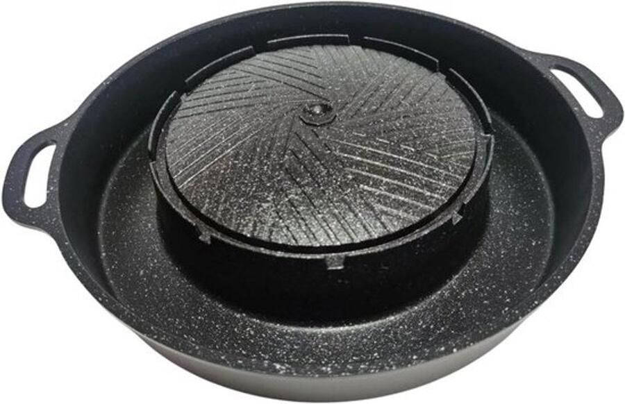Ronde grillpan Hotpot grillplaat Buiten koken 2-in-1 functie 34 cm Zwart