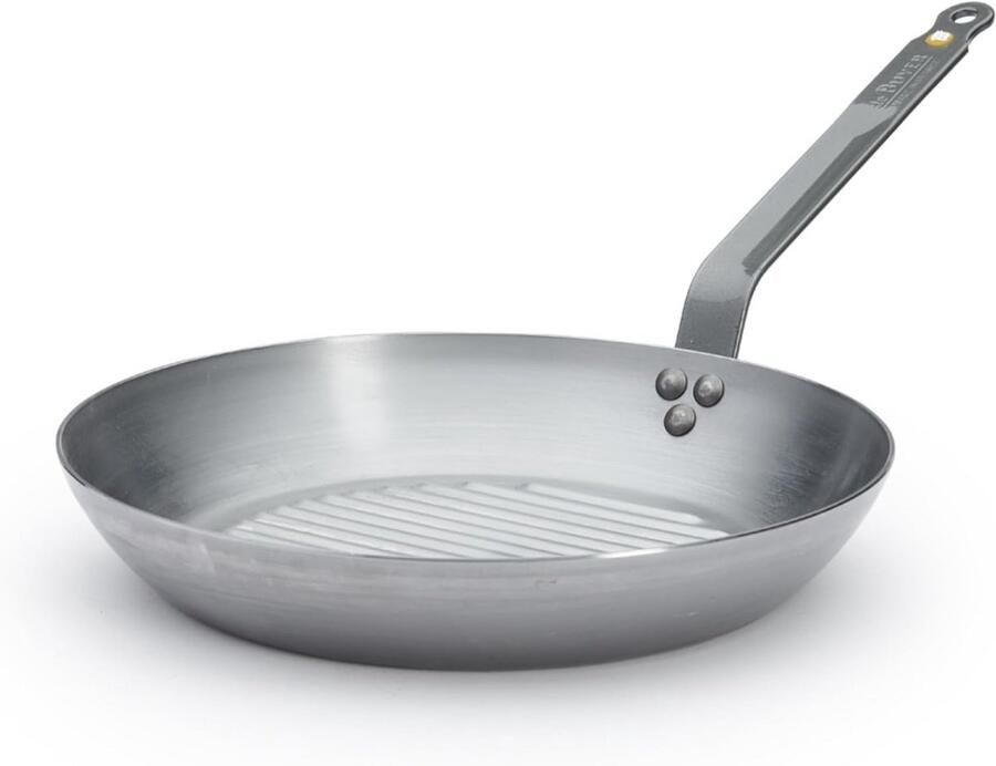 Ronde Grillpan Koekenpan Grill Braden Grillen Niet-gecoat Staal 32 CM Diameter Zilver