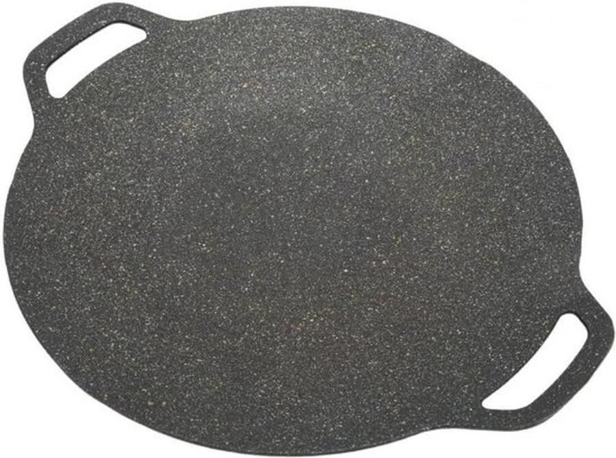 Ronde grillpan van gietijzer gebogen vorm geribbelde textuur dubbele handgrepen for kamperen gietijzeren koekenpan gietijzeren pan koekenpan perfect for vlees biefstuk vis en groenten (L)