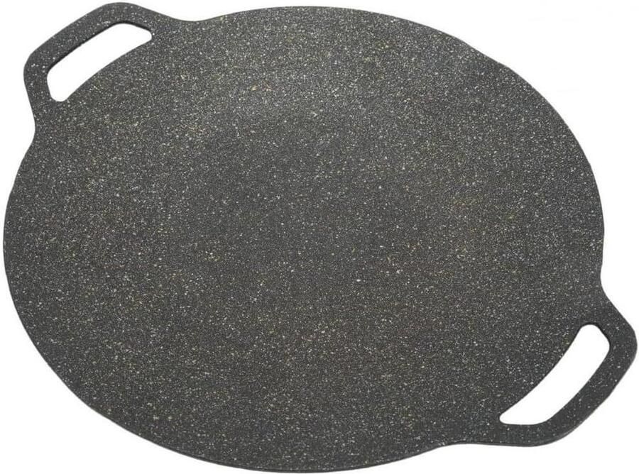 Ronde grillpan van gietijzer gebogen vorm geribbelde textuur dubbele handgrepen for kamperen gietijzeren koekenpan gietijzeren pan koekenpan perfect for vlees biefstuk vis en groenten (L)
