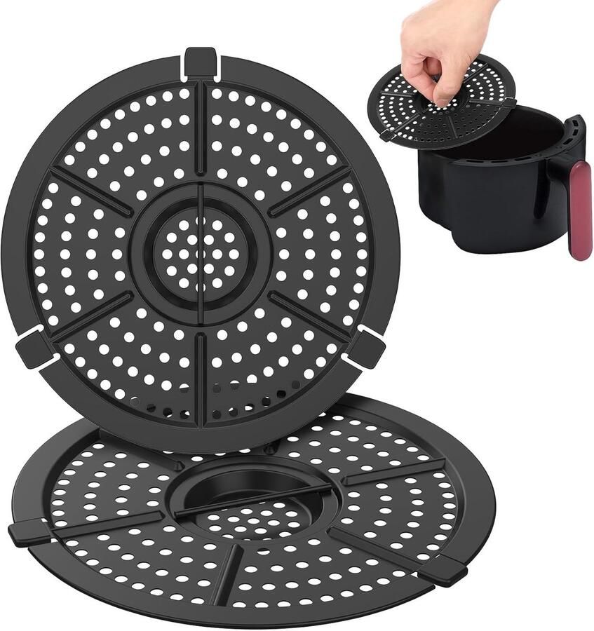 Ronde Grillplaat Airfryer Accessoires Gezond Koken Anti-aanbaklaag 16 x 16 cm Zwart