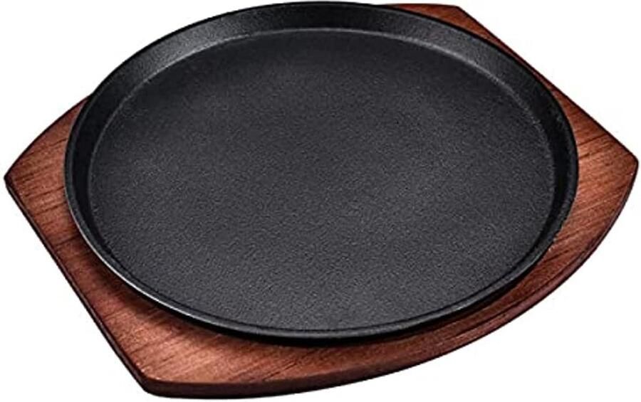 Ronde Grillplaat Steak Pan Steaks Grillen Met Houten Houder 19CM Zwart