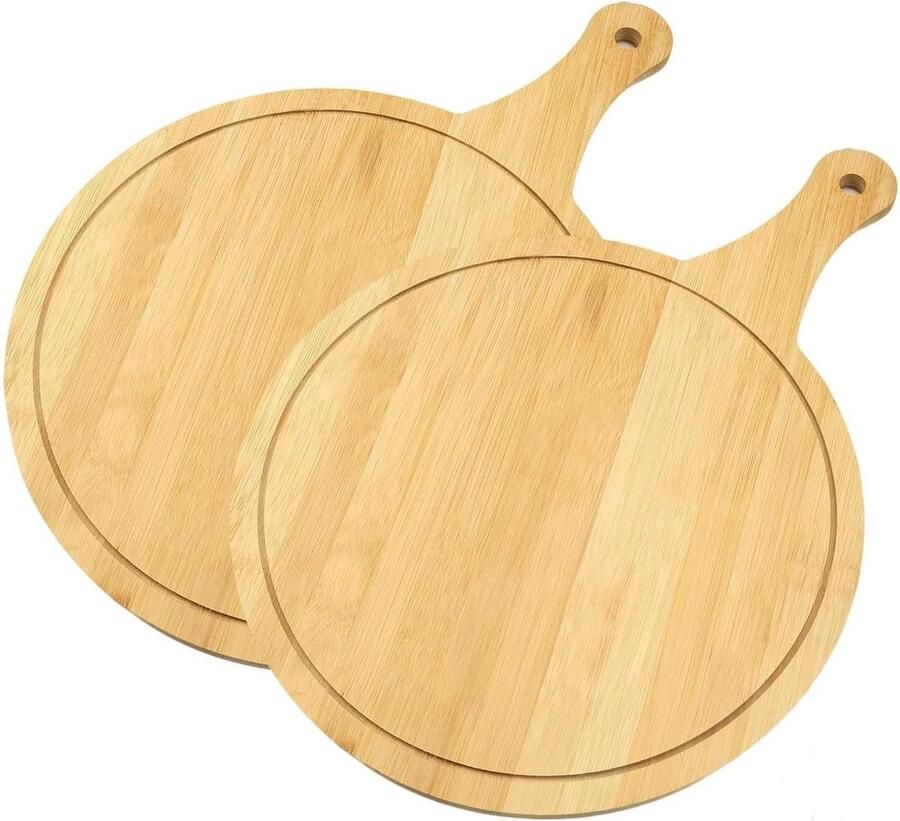 Ronde Houten Pizza Platen Set van 2 30 cm Ideaal voor Snijden en Serveren van Pizza Kaas en Brood met Groeven en Handvat