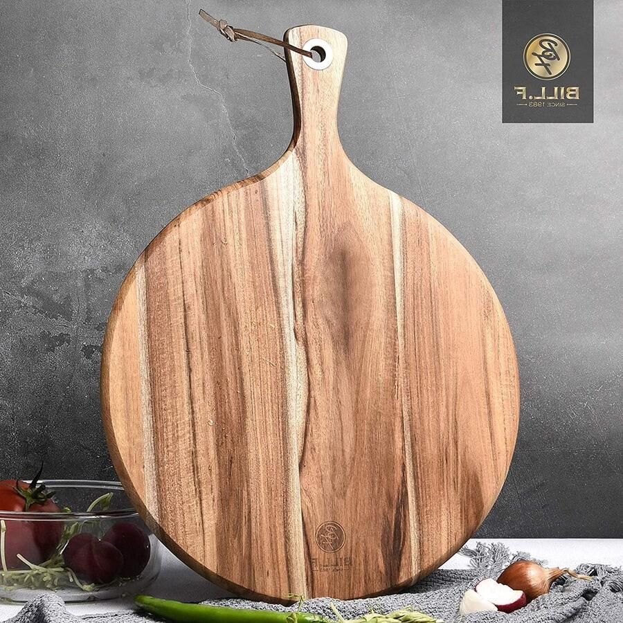 Ronde Houten Pizza Schaal Snijplank en Pizzapeddel Ideaal voor Pizza Taart en Brood 40 x 30 x 1.2 cm