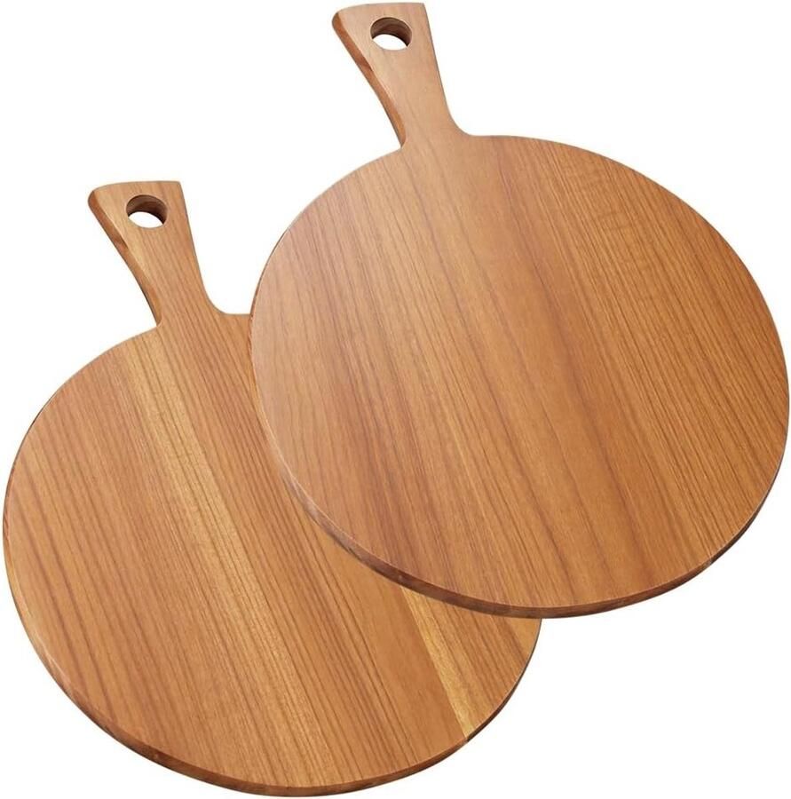 Ronde houten pizzabord set van 2 30 cm ideaal voor pizza focaccia en brood met handvat en snijplankfunctie