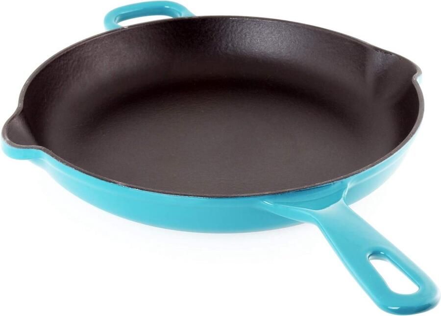 Ronde Koekenpan Gietijzeren Pan Koken en Bakken Gelijkmatige Warmte 26 cm Diameter Zee Blauw