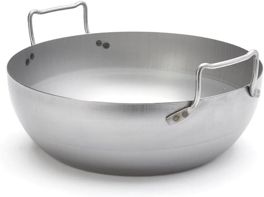Ronde Koekenpan Wit IJzer Grote Gerechten Bereiden Onvervormbaar Robuust 40 cm Diameter Zilverkleurig