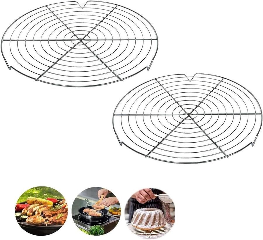 Ronde Koelrek Bakrek Set Bakken en Grillen Hittebestendig Metaal 30 cm Set van 2 Zilver