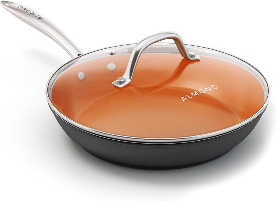 Ronde Koperen Bakplaat met Keramische Anti-Aanbaklaag en Glazen Deksel Oven- en Vaatwasserbestendig