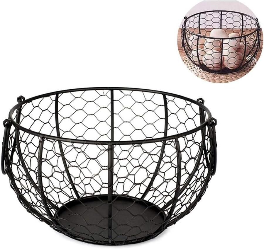 Ronde Metalen Draadmand voor Eieren en Groenten in Vintage Stijl