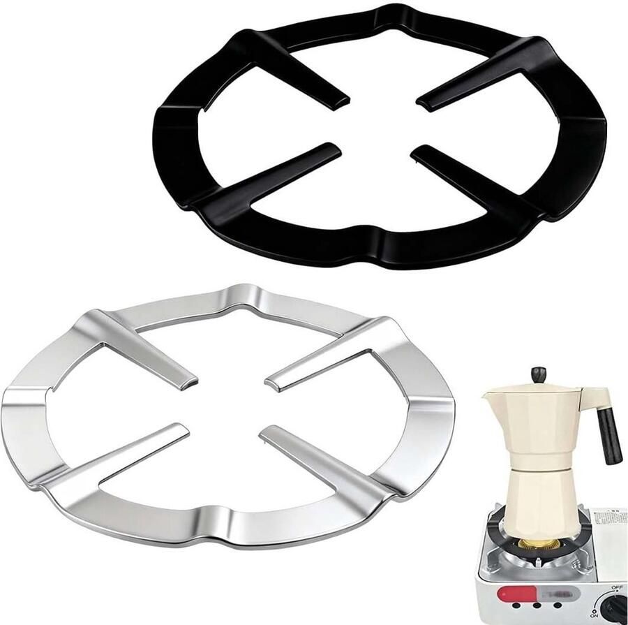 Ronde metalen gasring reducer voor Moka pot 2 roestvrijstalen houders voor koffiezetapparaten geschikt voor gasfornuis en optimale warmteverdeling