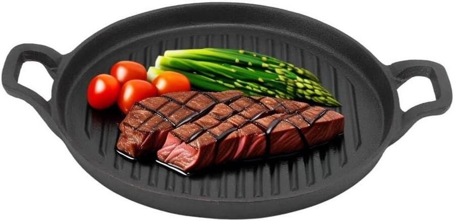Ronde Omkeerbare Gietijzeren Bakplaat met Dubbele Handvat voor Koken en Grillen (28cm)
