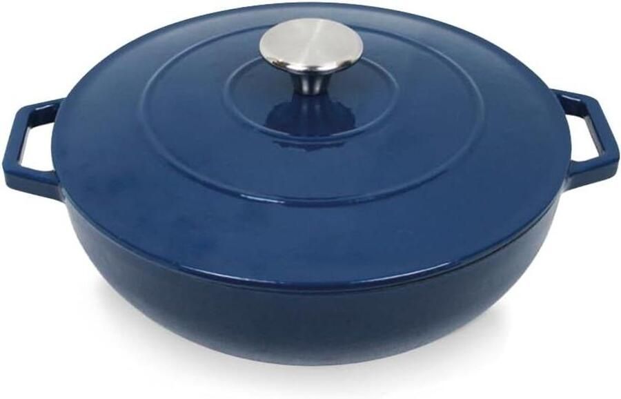 Ronde pan Gietijzeren kookpot Langzaam koken PFOA-vrije antiaanbaklaag 27 Liter Blauw