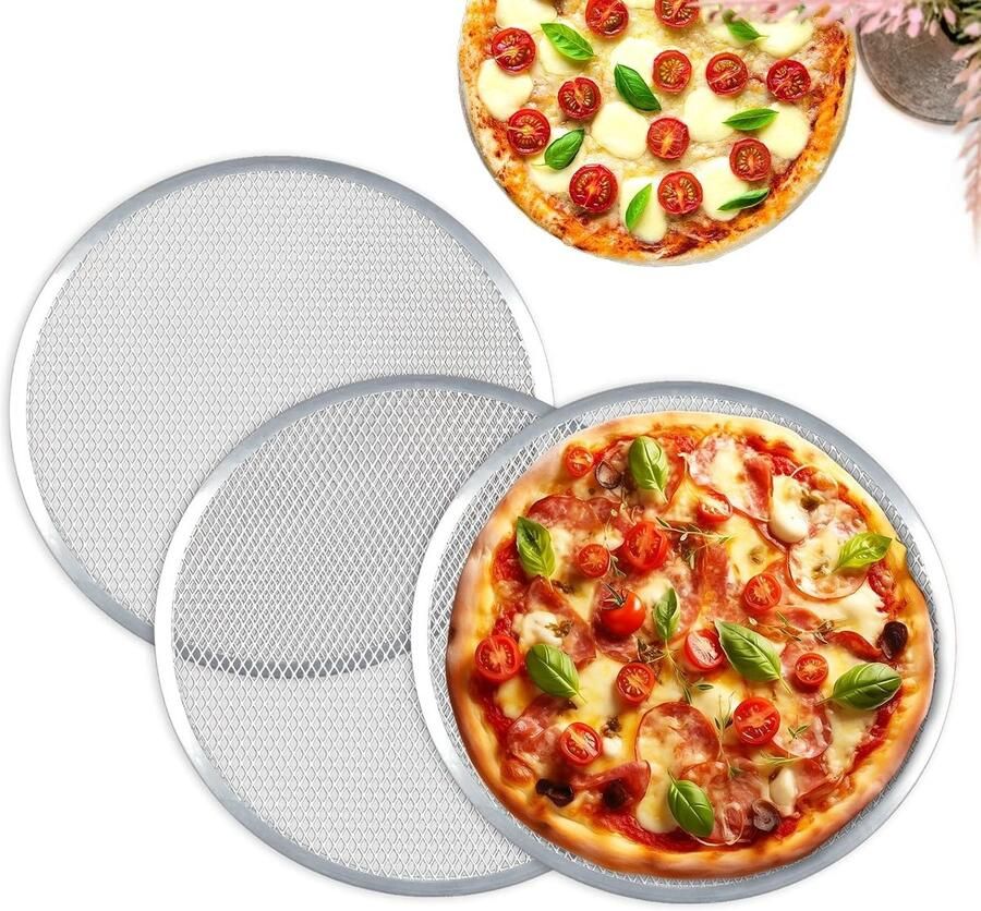 Ronde Perforated Pizza Pannen Set van 3 33 cm Aluminium Ideaal voor Oven Flammkuchen en Perfecte Pizza's