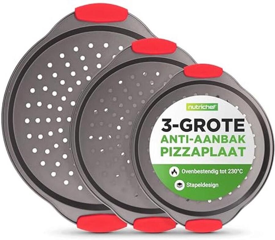 Ronde Pizza Bakpan Set Geperforeerde Nonstick Bakvorm met Silicone Handvatten Geschikt voor Vaatwasser
