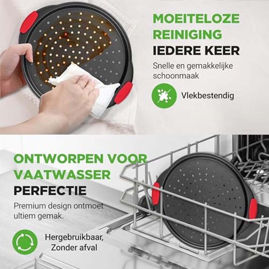 Ronde Pizza Bakplaat met Perforaties Anti-aanbak Ovenpan met Siliconen Handvaten