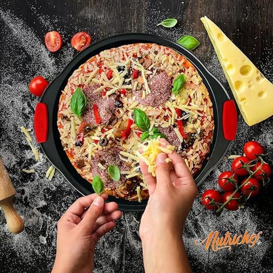 Ronde Pizza Bakplaat met Perforaties Anti-aanbak Ovenpan met Siliconen Handvaten