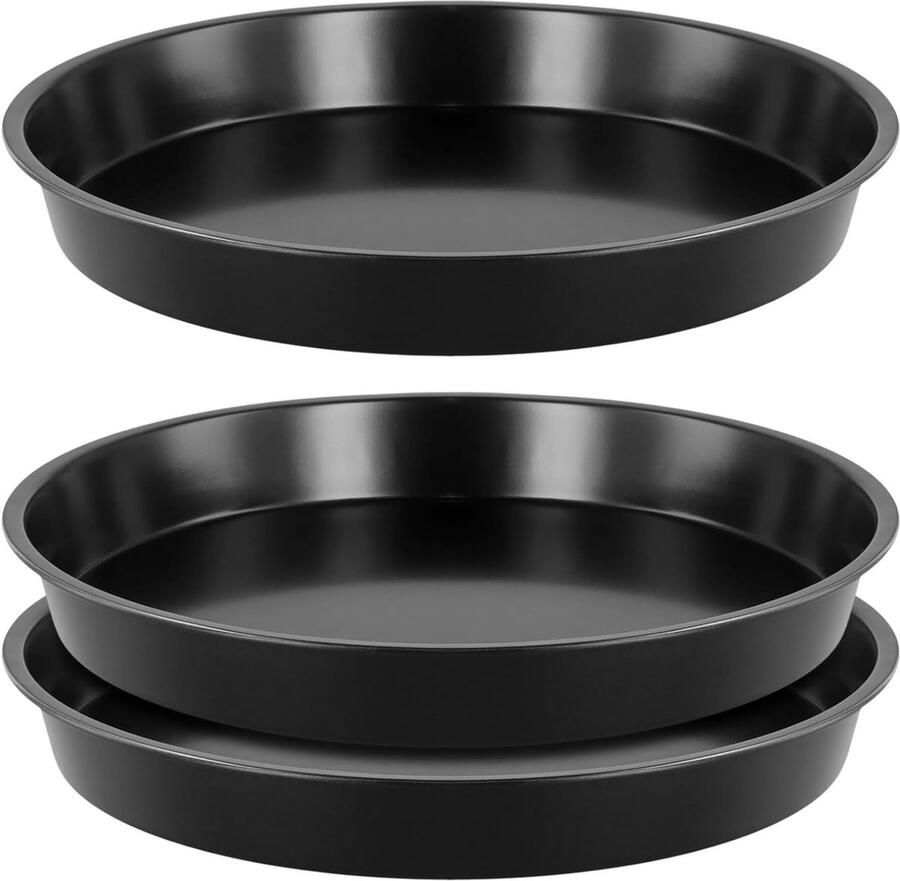 Ronde Pizza Bakplaat Set van 3 Stuks 10 Inch Antikleef Bakvormen van Duurzaam Koolstofstaal voor Oven Ideaal voor Thuis Pizza Maken en Bakken