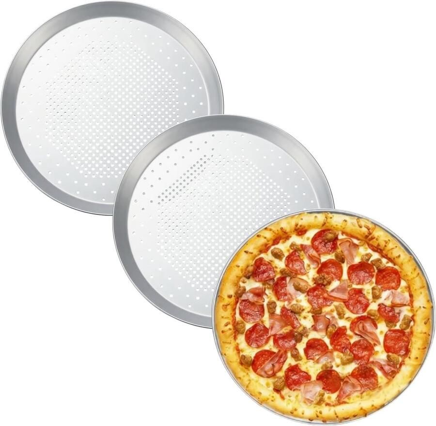 Ronde pizza bakplaat set van 3 Ø 25 5 cm ideaal voor perfect gebakken pizza's en flamkuchen geanodiseerd aluminium antraciet en zilver
