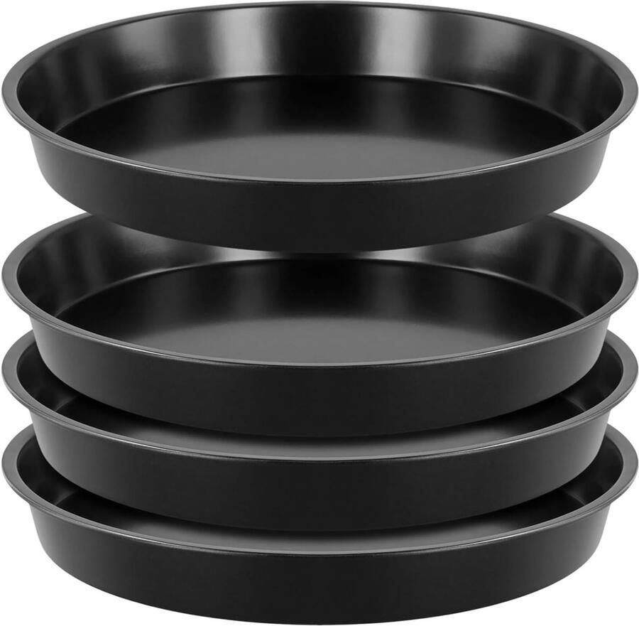 Ronde Pizza Bakplaat Set van 4 Stuks 10 Inch Antiaanbaklaag Duurzaam Koolstofstaal Ideaal voor Oven en Thuisgebruik