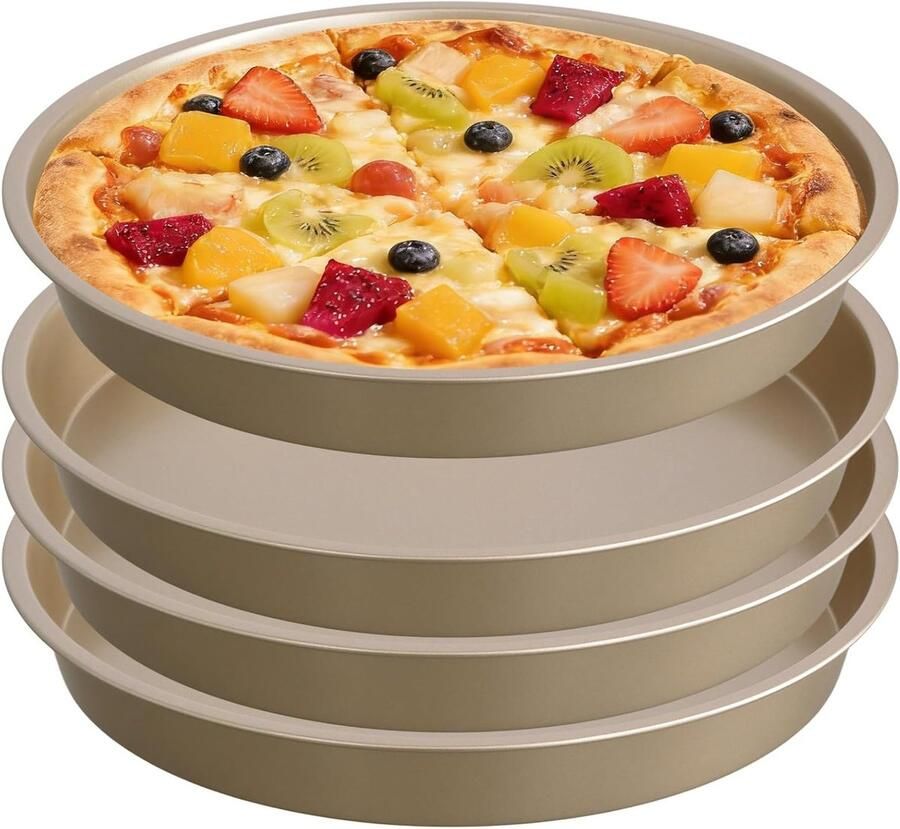 Ronde Pizza Bakplaten 25cm 4 Stuks Duurzaam en Antiaanbak Ideaal voor Thuis Pizza Maken en Bakken