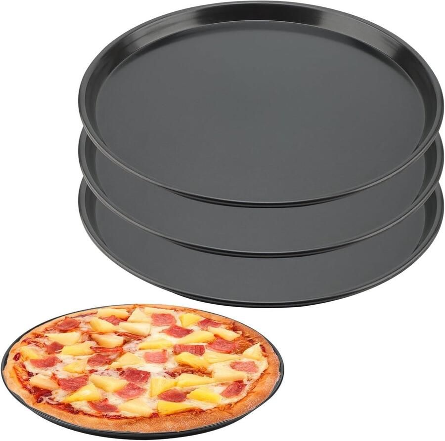 Ronde Pizza Bakplaten Set van 4 Stuks 32 cm Anti-aanbaklaag Ideaal voor Oven en Perfecte Pizza's
