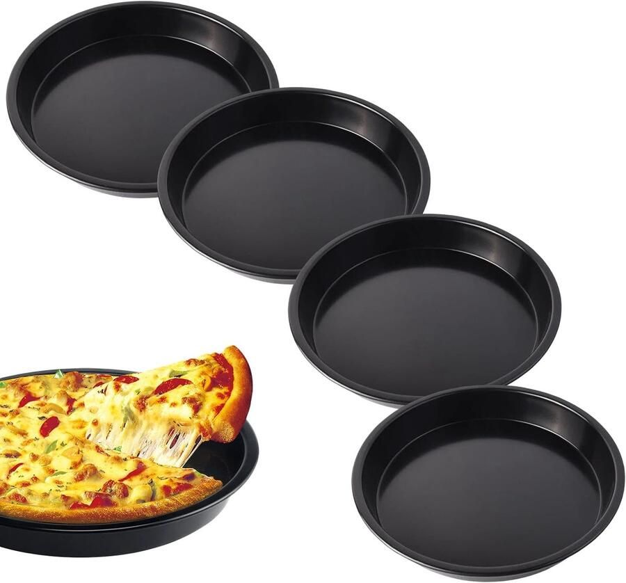 Ronde Pizza- en Quicheplaten Set van 4 Stuks Ø 18 cm Anti-aanbaklaag voor Perfecte Bakresultaten Ideaal voor Pizza Flammkuchen en Taart