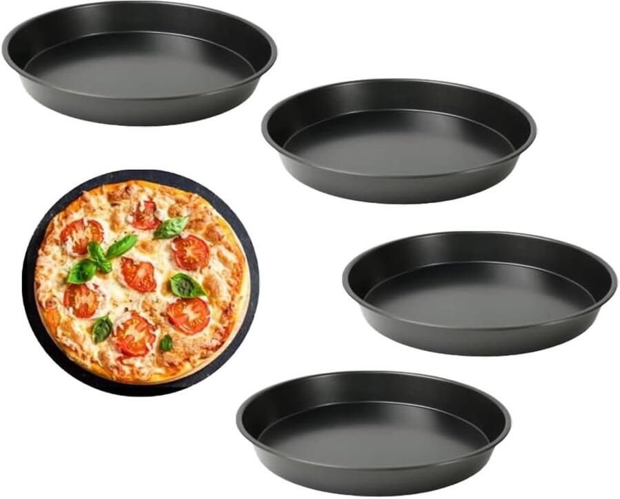 Ronde Pizza Mallen Set van 4 van Roestvrij Staal voor Ovenbakken en Flambée Taart Duurzaam en Gemakkelijk te Reinigen